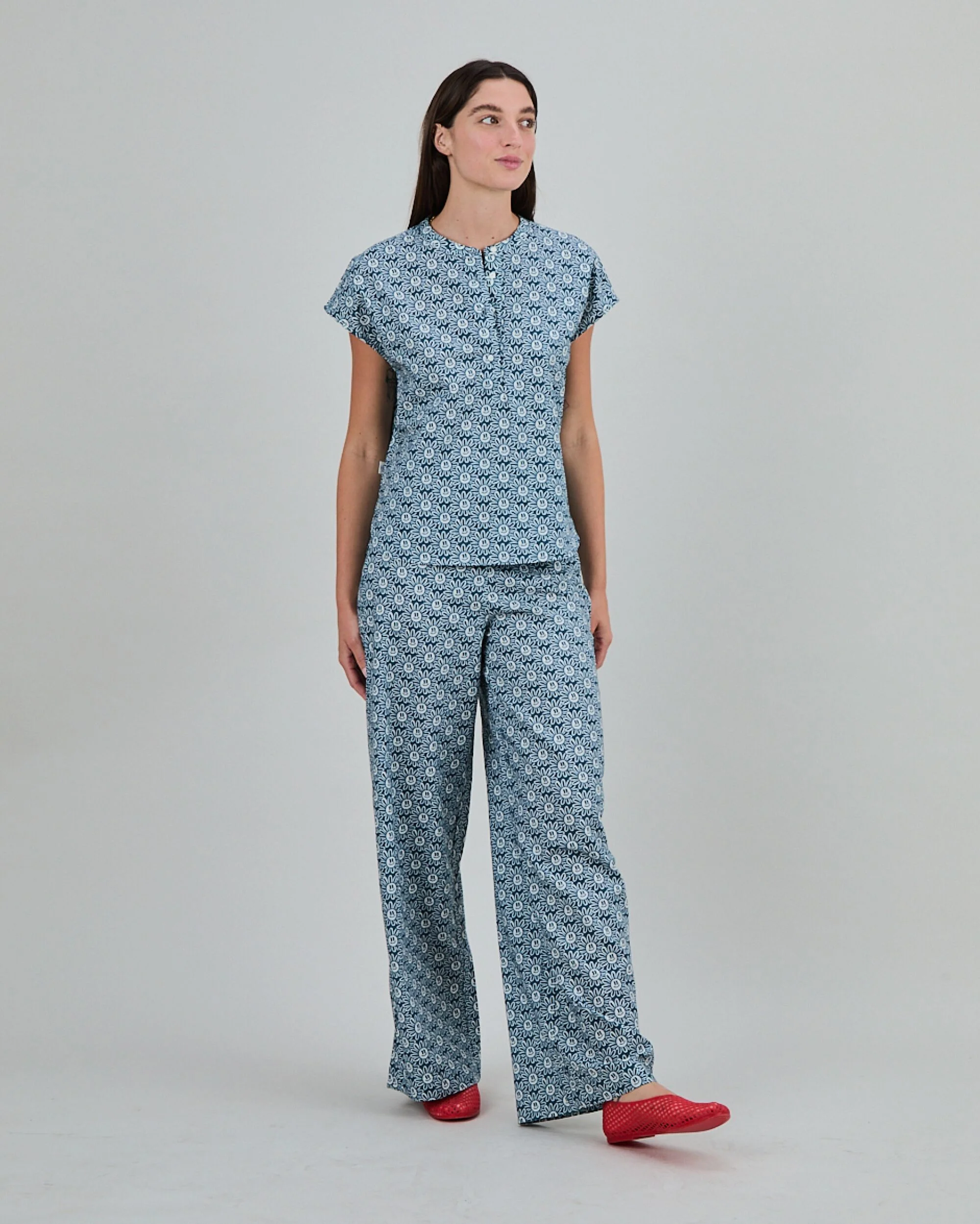 Asis Percales Daisy Wide Leg Pants Blue - Image 3