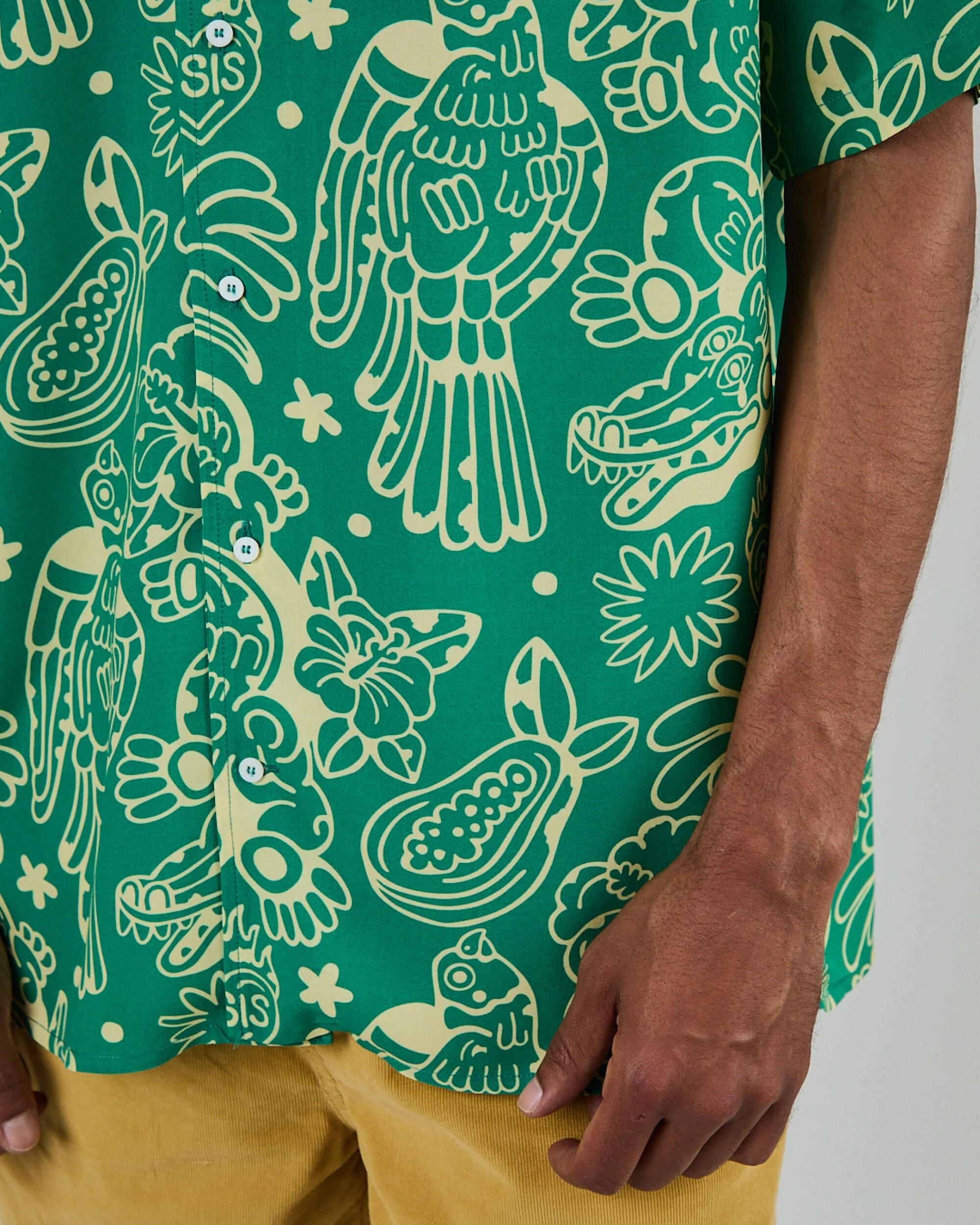 Asis Percales Crocodylus Aloha Shirt Green - Image 6