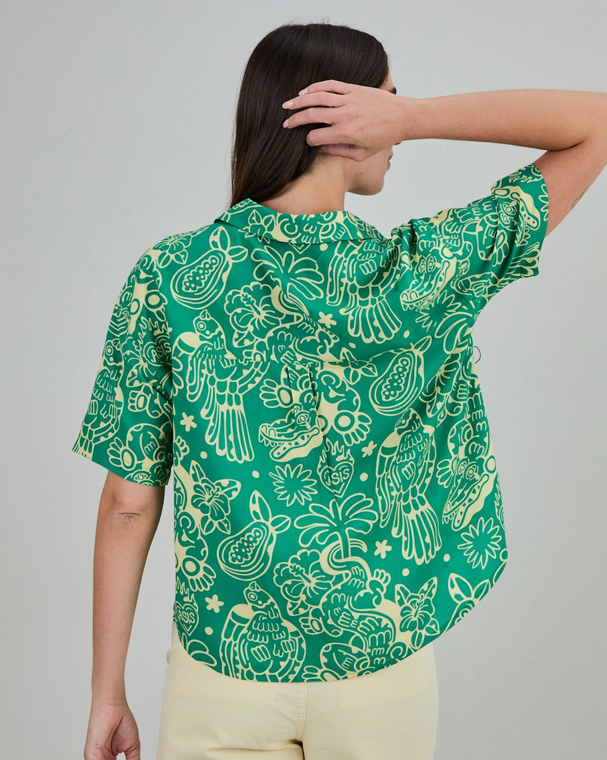 Asis Percales Crocodylus Oversize Cropped Blouse Green - Image 4