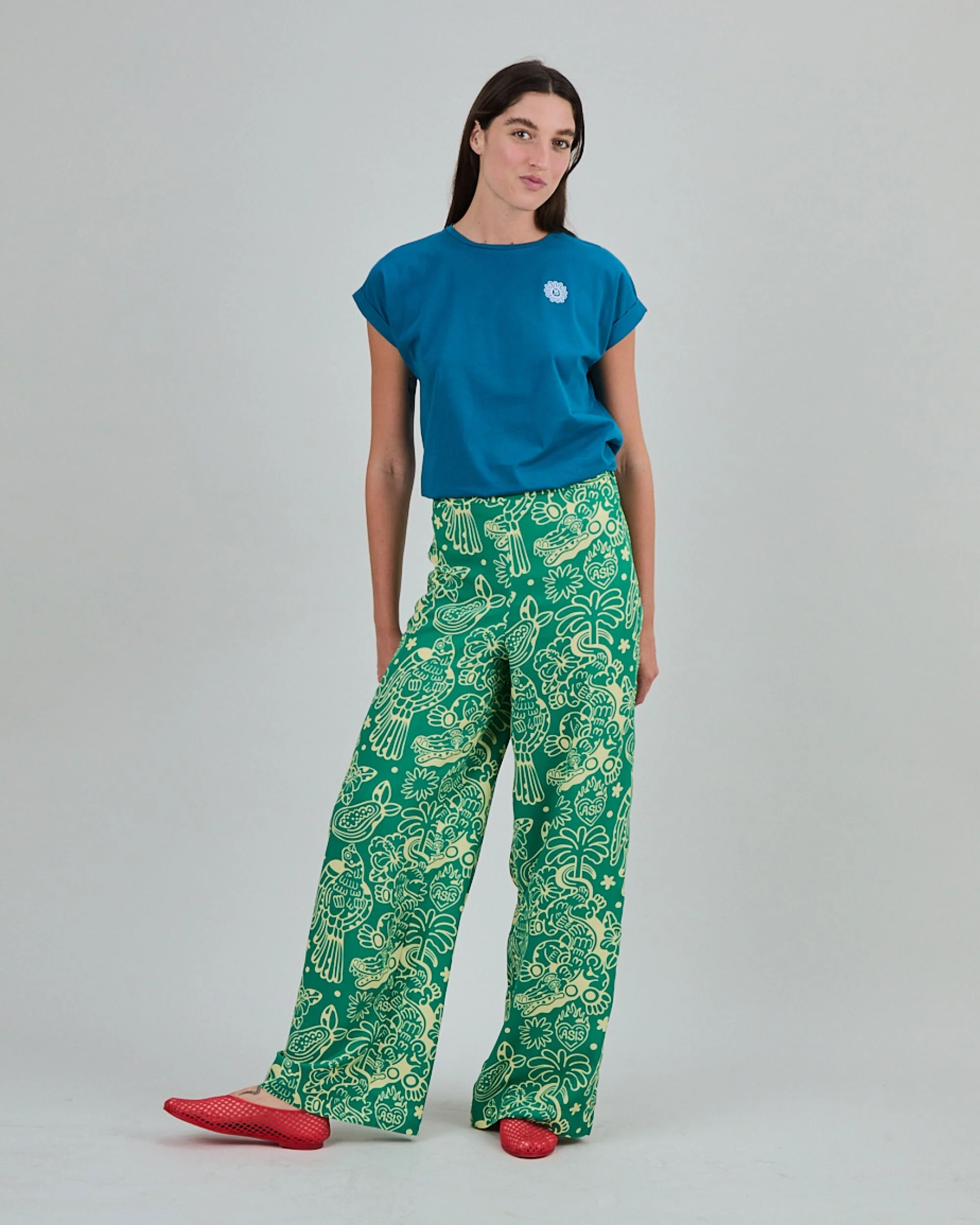 Asis Percales Crocodylus Wide Leg Pants Green - Image 3
