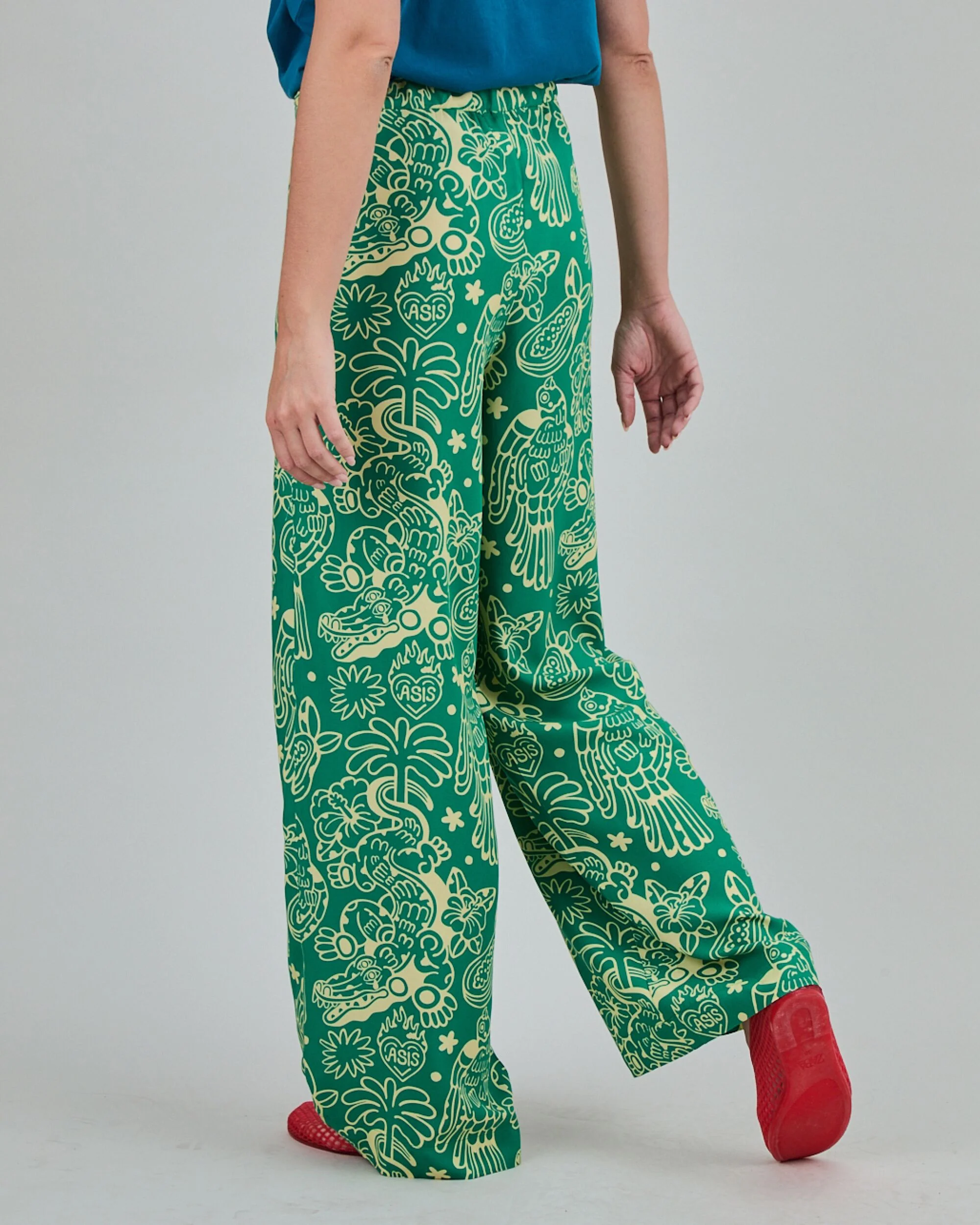 Asis Percales Crocodylus Wide Leg Pants Green - Image 5