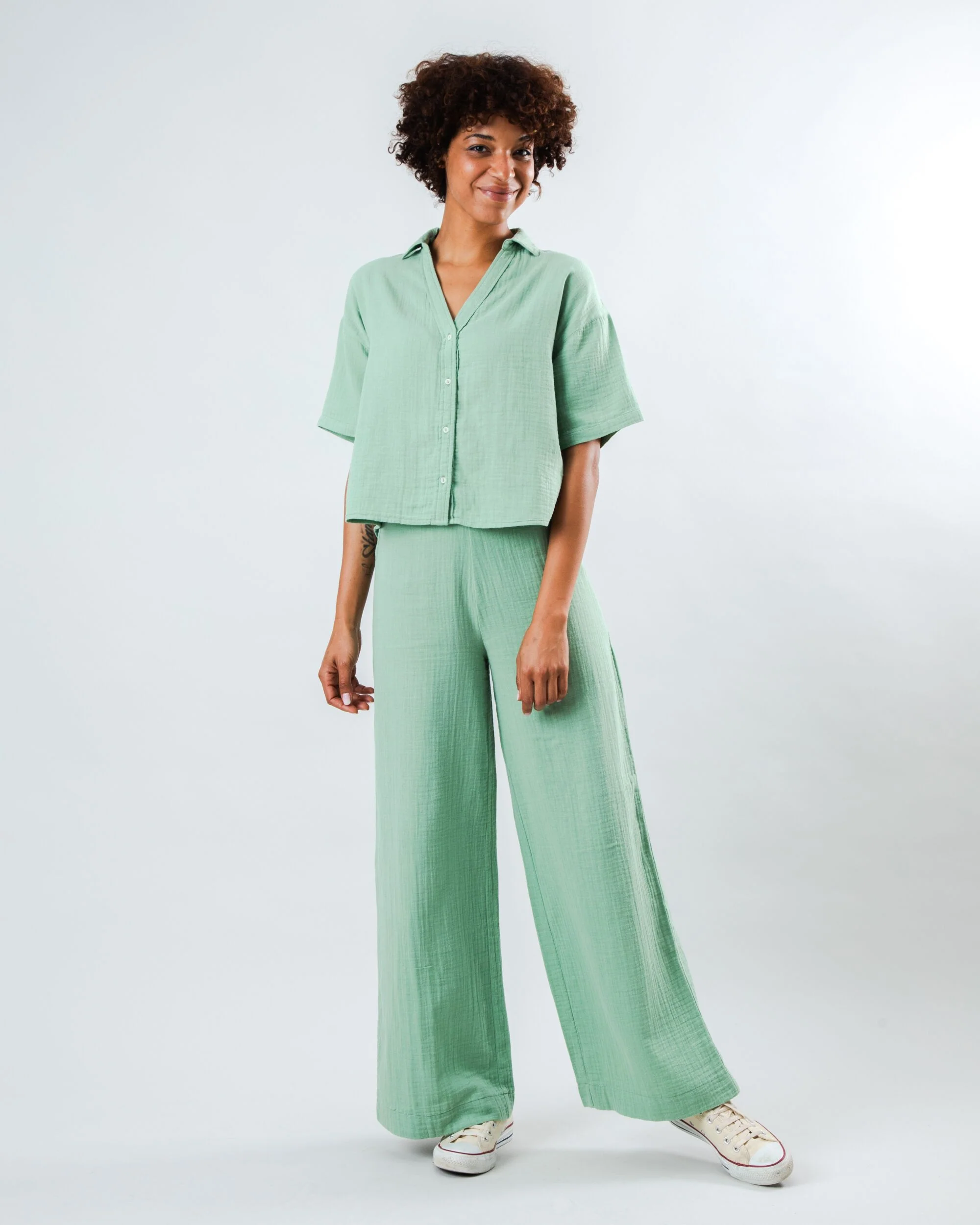 Bubble Cropped Blouse Light Green - Image 4