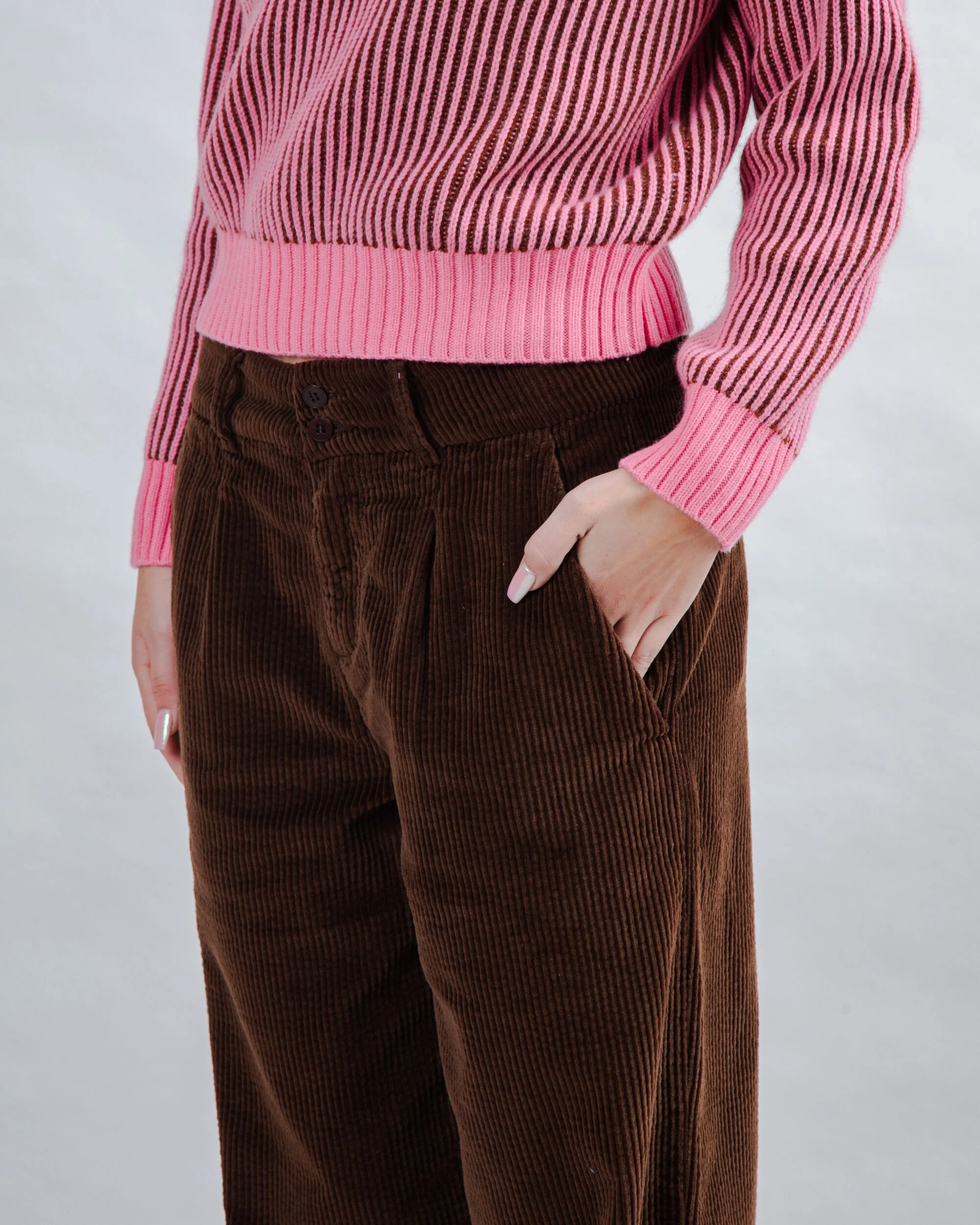 Corduroy Pleated Pants Chocolate - Image 4