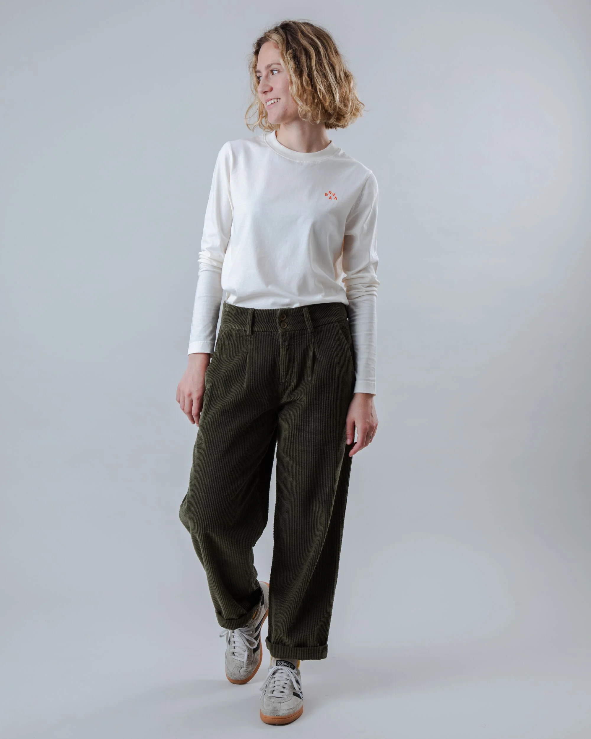 Corduroy Pleated Pants Stone Green - Image 3