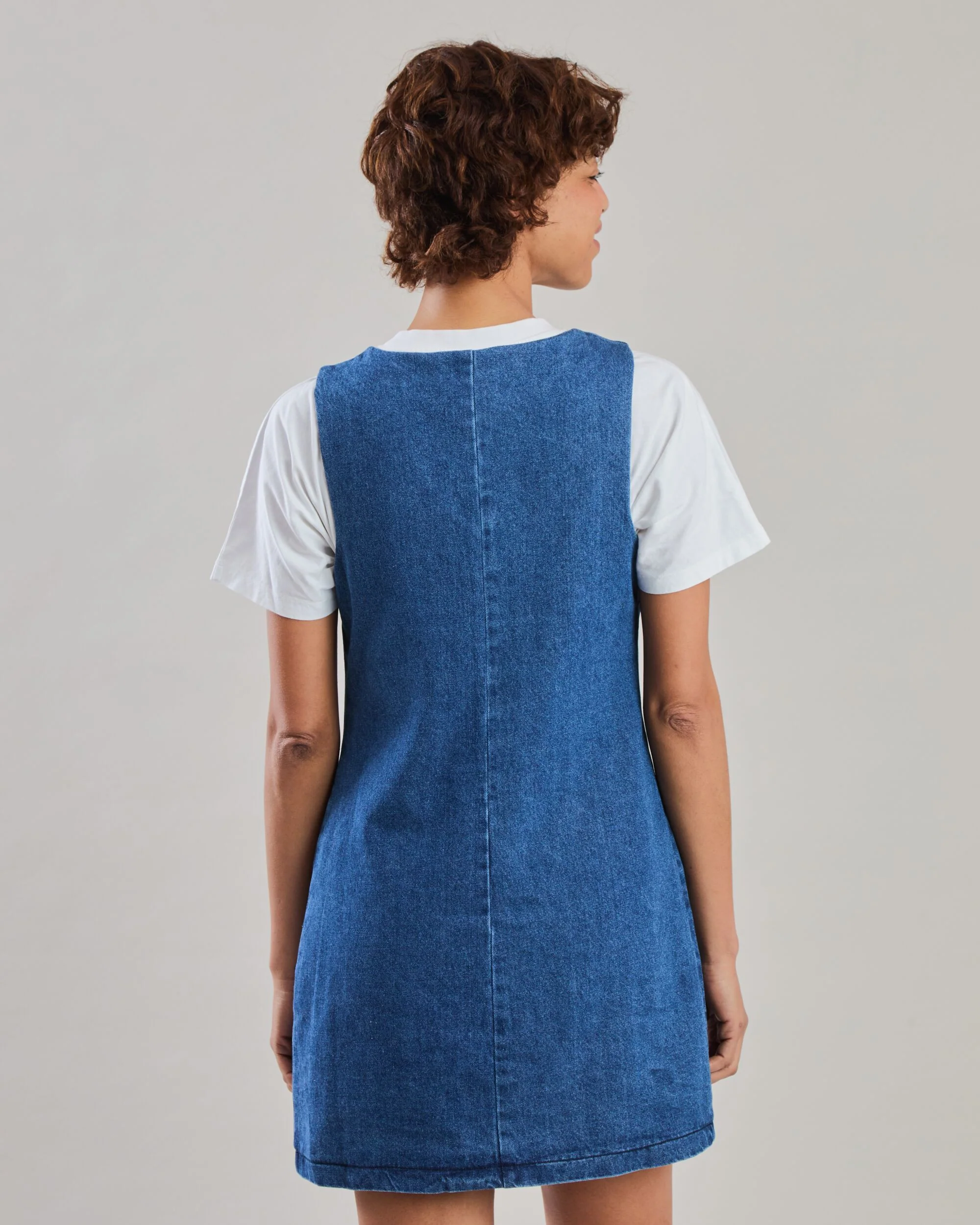 Washed Denim Short Dress Blue - Image 5