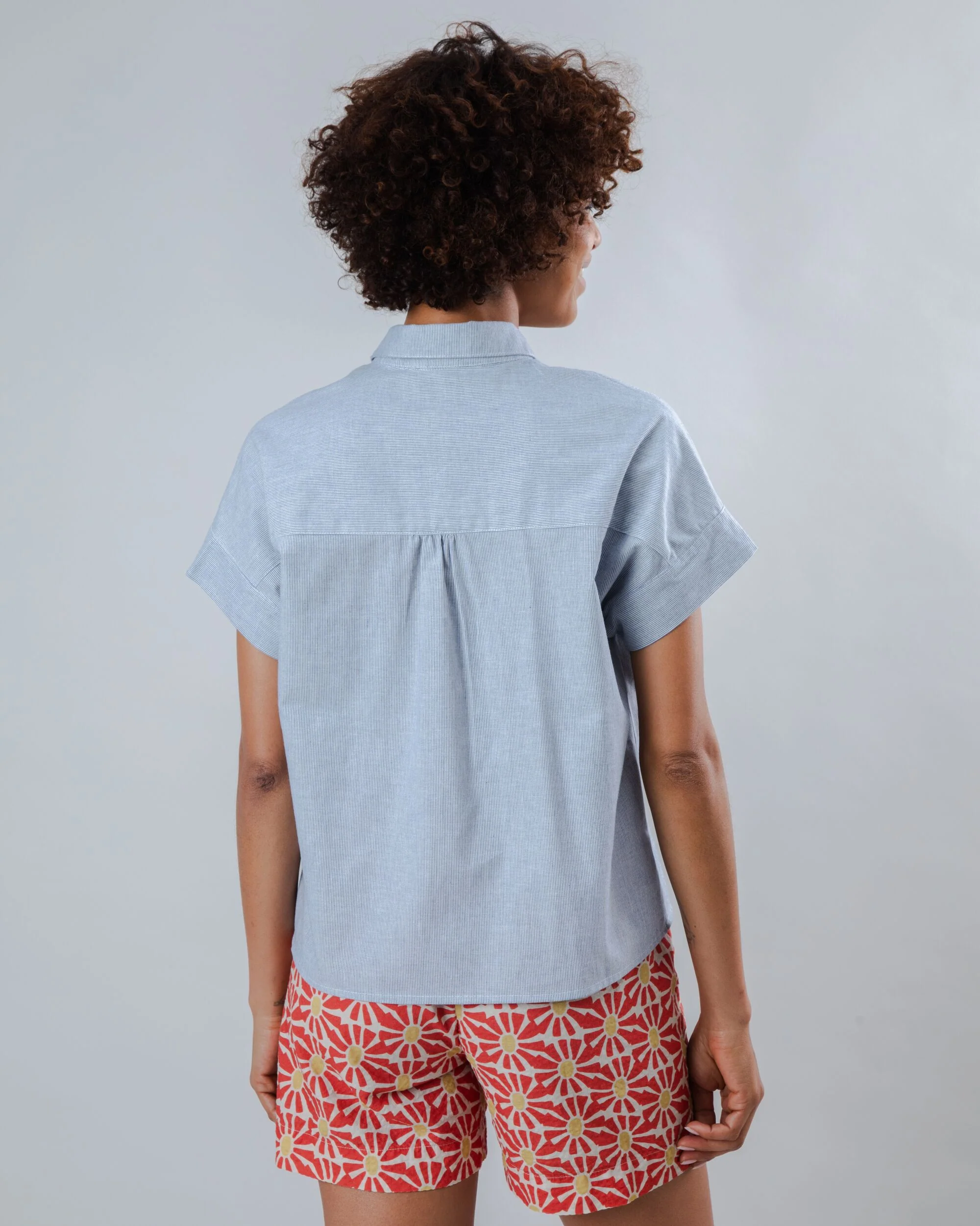 Pinstripes Batwing Sleeve Blouse Blue - Image 6