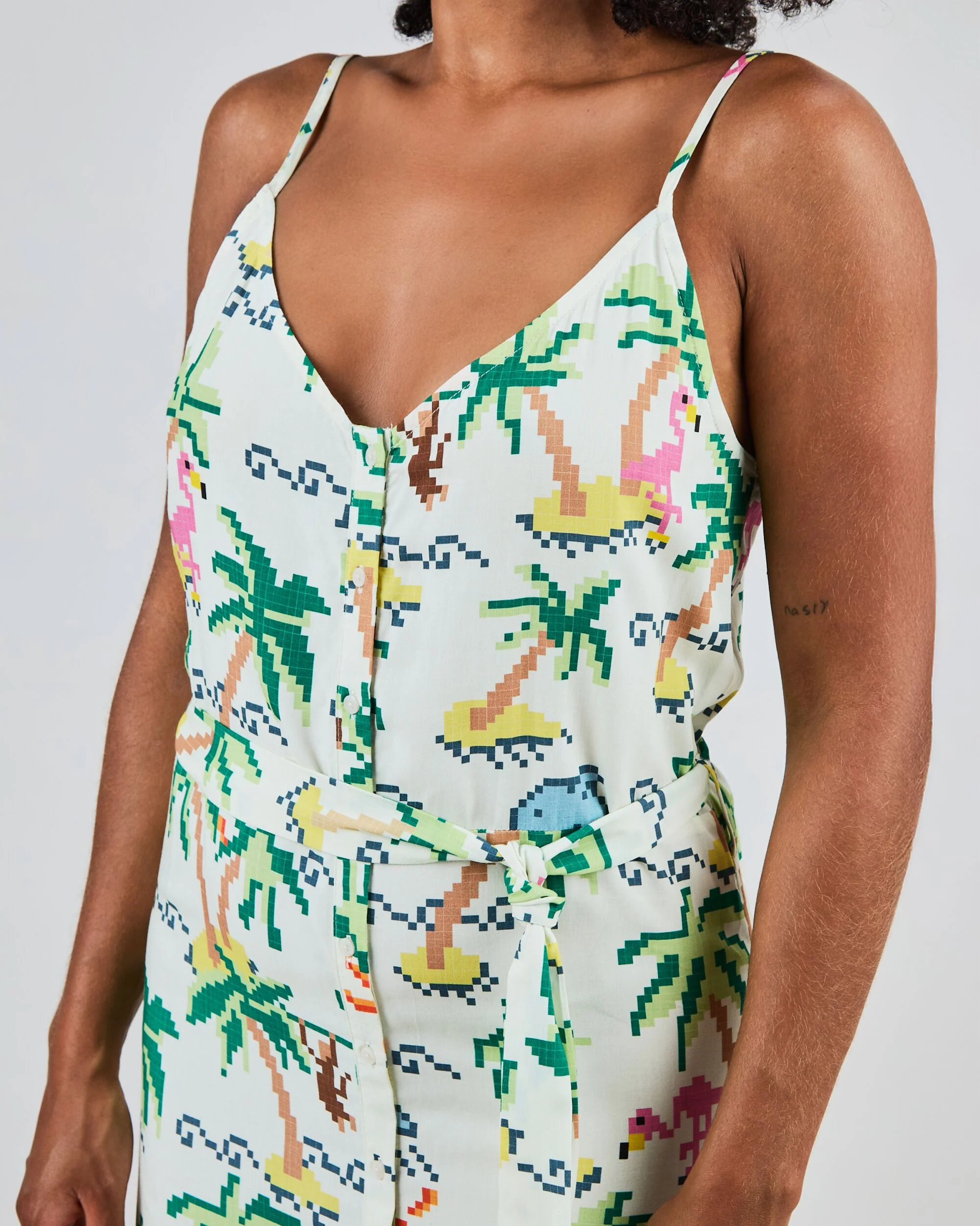 Tropical Pixel Strap Dress Blue - Image 2