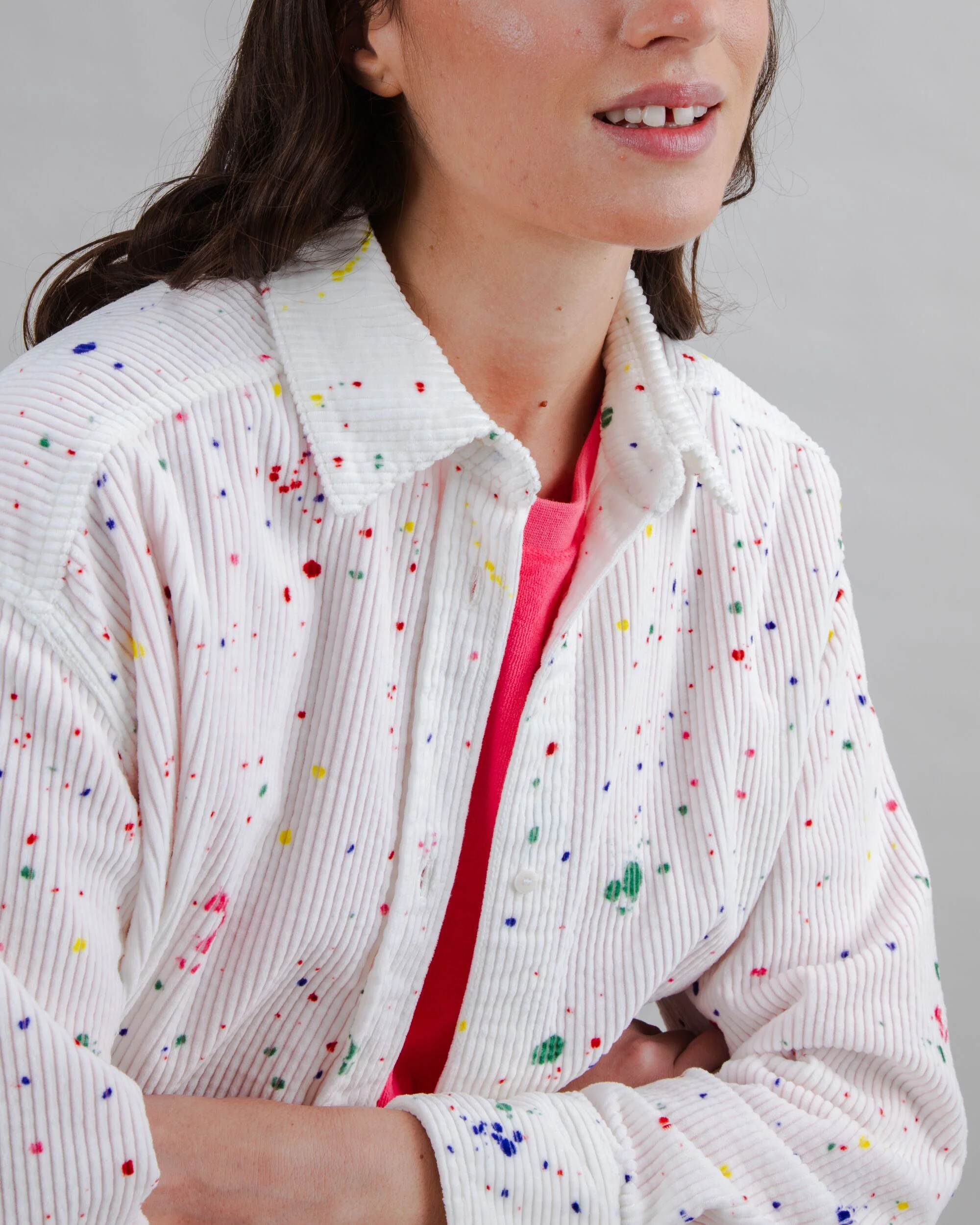 Splash Paint Corduroy Long Overshirt - Image 4