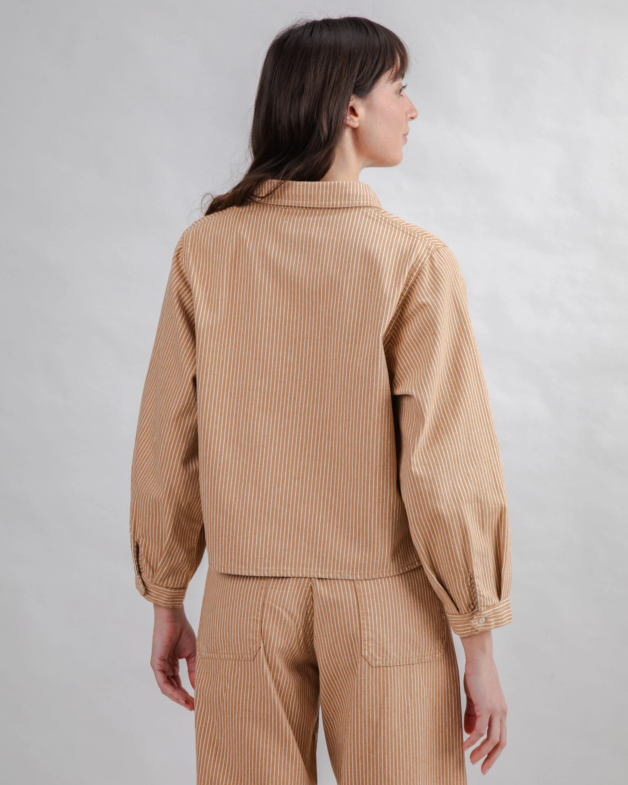 Striped Boxy Shirt Camel - Image 4