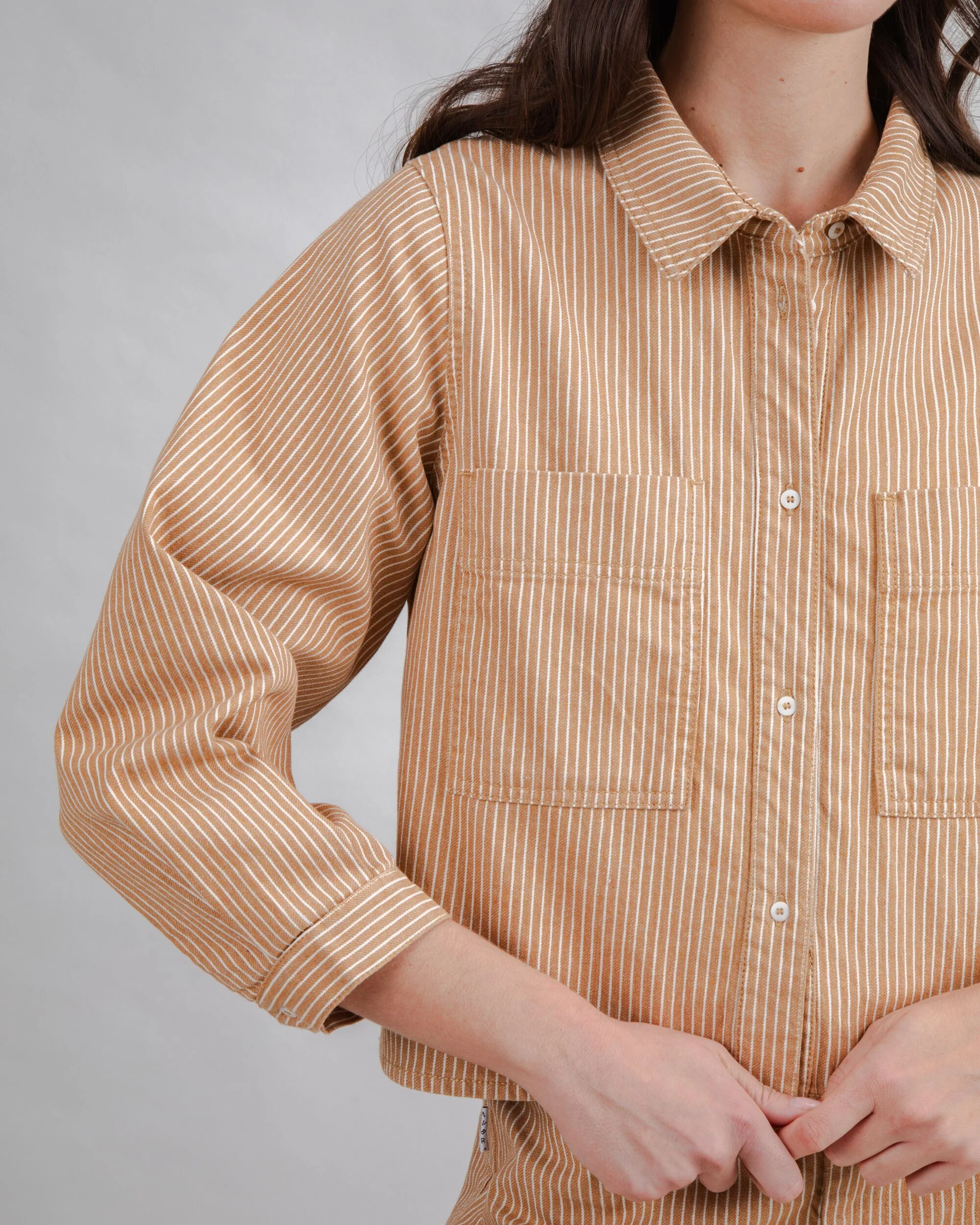 Striped Boxy Shirt Camel - Image 8