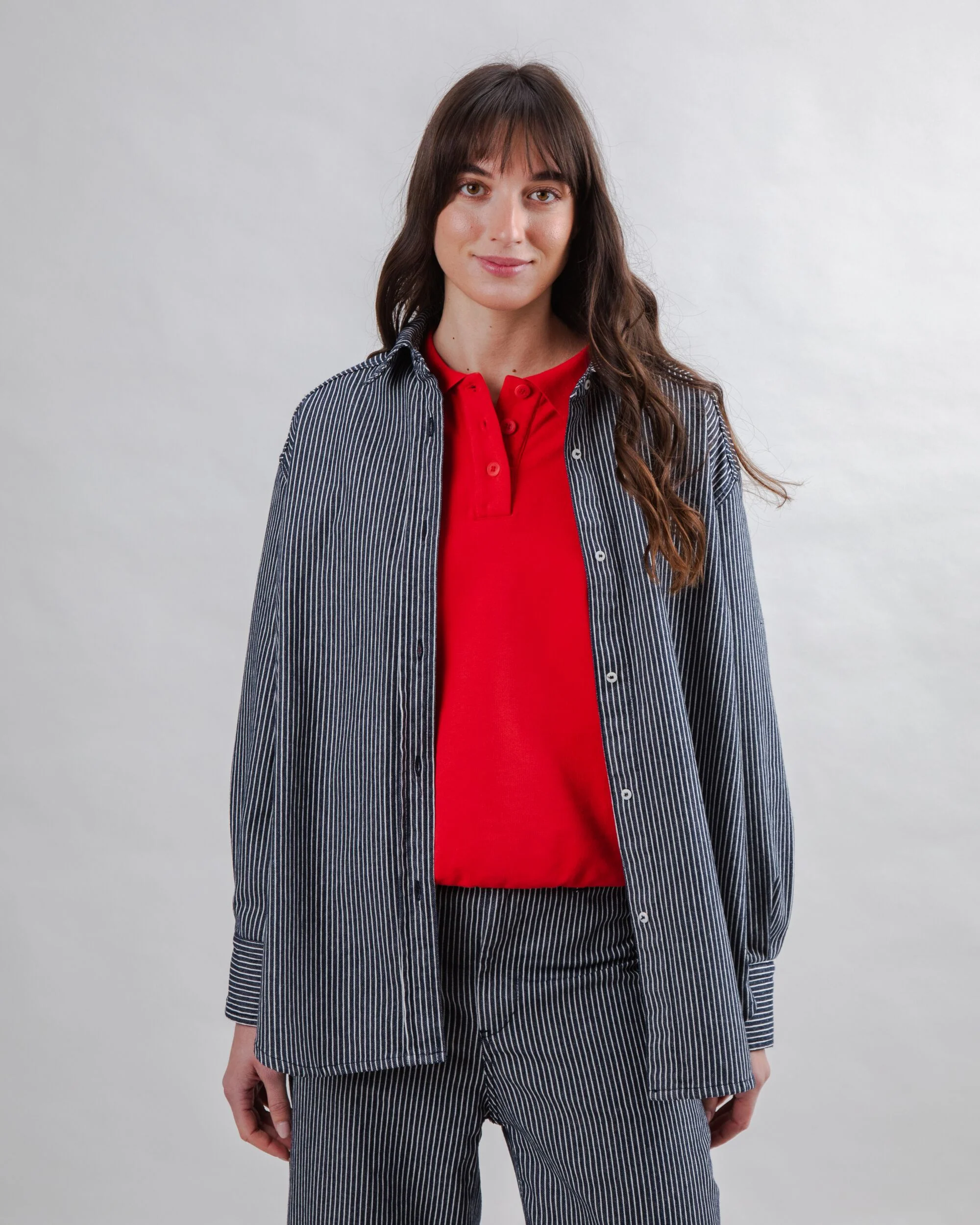 Striped Denim Long Overshirt - Image 2