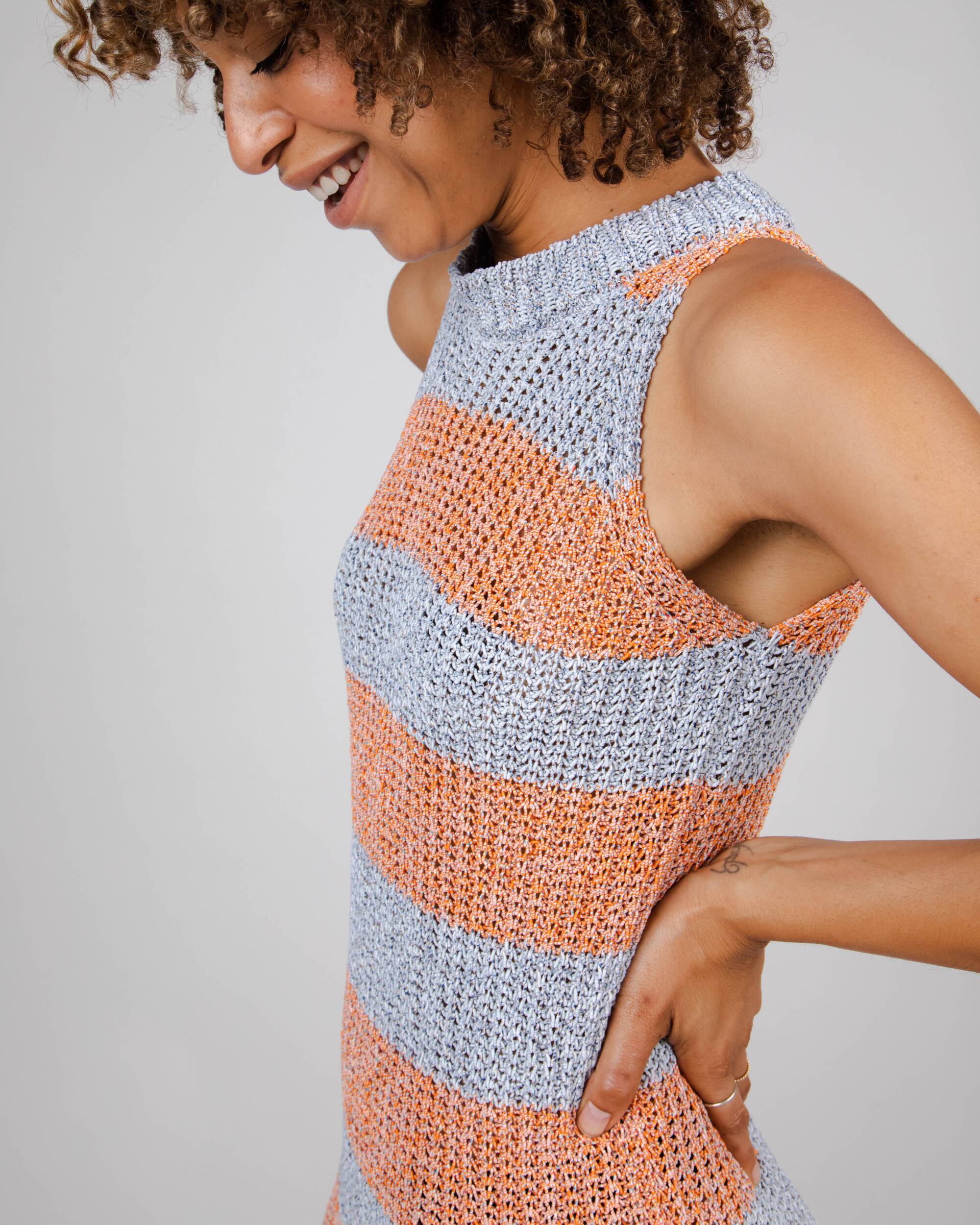 Stripes Knitted Long Dress Orangine - Image 8